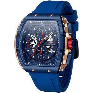 AIMES Blue Men Fashion Wristwatch Large Dial Luminous Waterproof Silicon Strap